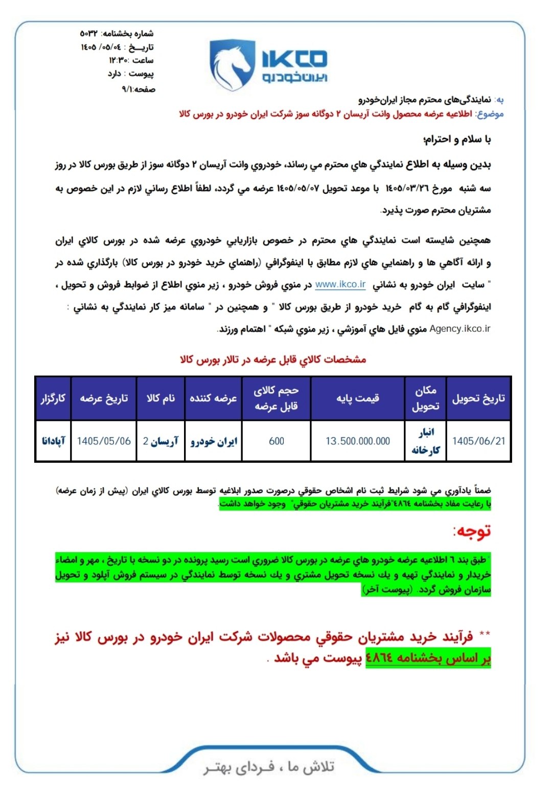 جزئیات عرضه ۶۰۰ دستگاه وانت آریسان ۲ در بورس کالا؛ قیمت و شرایط فروش مرداد ۱۴۰۵